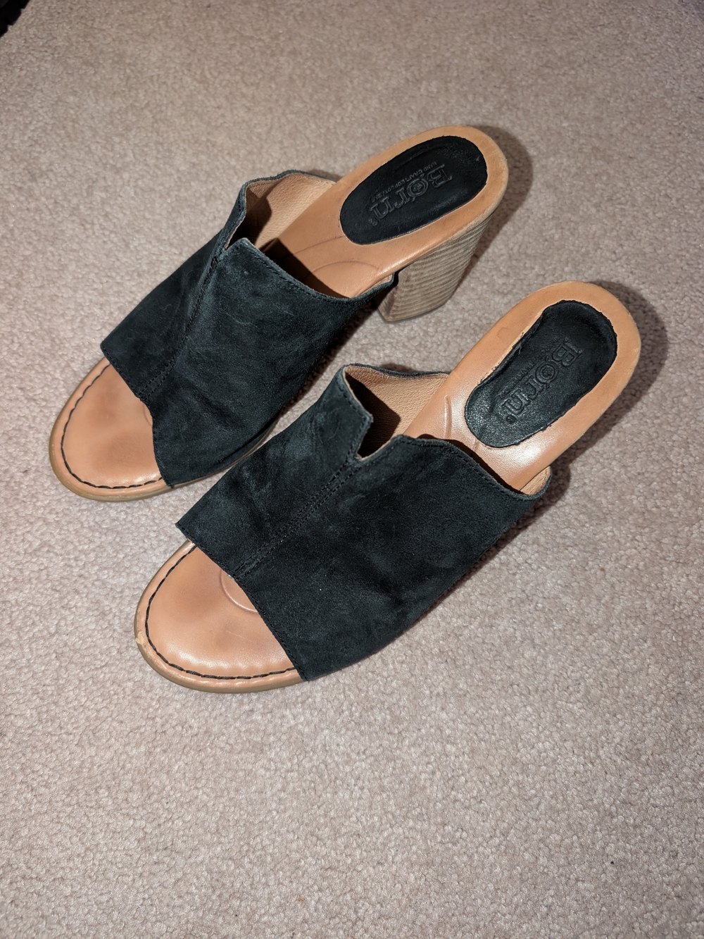 Born Black Suede Open-Toe Block Heel Mules